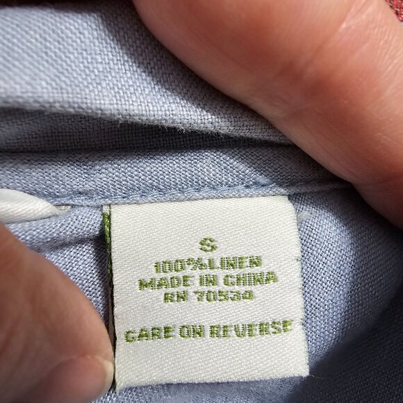 Orvis Blue Linen Button Up Shirt S Mother of Pearl Lagenlook Coastal Relaxed - Picture 7 of 10